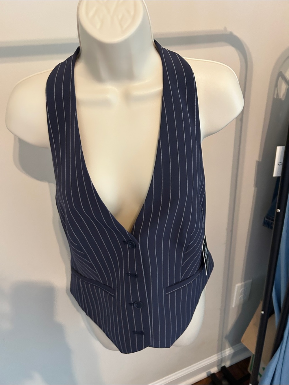 Express Navy Pinstripe V-Neck Women's Tunic Vest